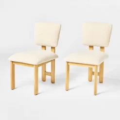 2pk Modern Upholstered Wood Dining Chair Cream - Threshold™ Designed With Studio McGee: Lacquered Rubberwood, Polyester Upholstery