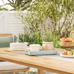 7.09" Rectangular Earthenware Tray With Cut-Out Skin Rattan Weaving Handle Heathered Green - Threshold™ Designed With Studio McGee